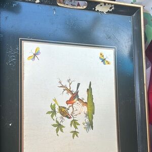 Vintage Decorative Tray with Birds and Butterflies